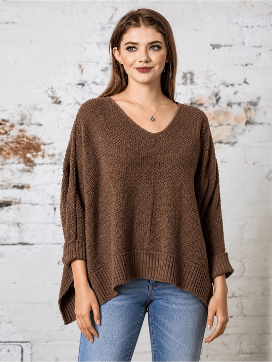 Sweaters - 67. Brown oversized sweater three quarter sleeve
